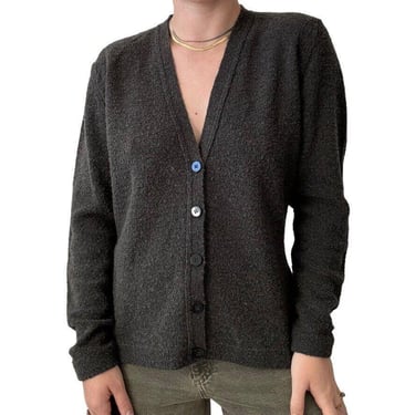Vintage Jaeger Womens Made in Great Britain Grey Wool Preppy Cardigan sz M 