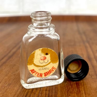 Vintage “Merry After Shave” Glass Bottle with Puppy | Mini Vintage Bottles | Farmhouse Decor Vintage Bottle Collection 