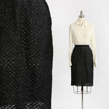 Vintage 40s black Raffia high waist pencil skirt 