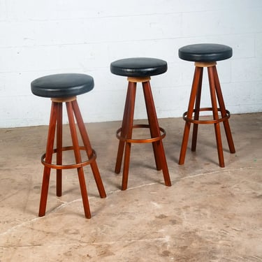 Mid Century Danish Modern Bar Stools Set 3 Frem Rojle Teak Denmark Mcm Round 31"