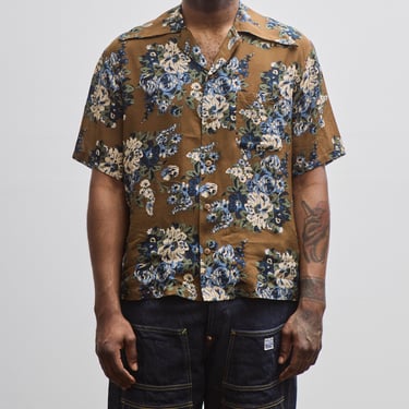 Kapital Unisex Silk Rayon Aloha Shirt, Brown/Khaki Maria Wrangle
