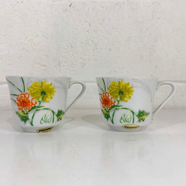 Vintage Flower Teacup Set of 2 Pair Orange Yellow Floral Chrysanthemum Retro Kitchen Japan Kawaii Seymour Mann Cups Teacups Coffee Mug 70s 