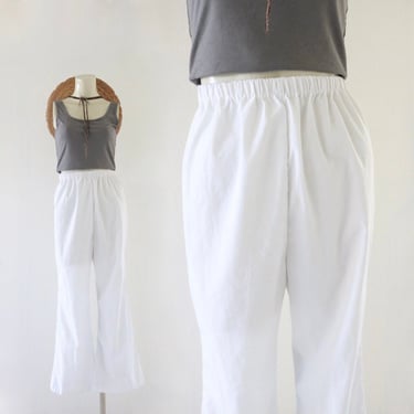 white lounge trousers 24-32 - vintage womens flare flared bootcut size small medium pants high waist casual comfortable 
