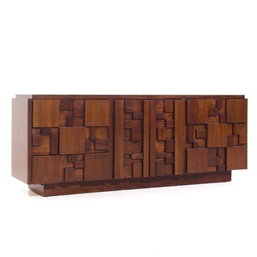 Lane Staccato Brutalist Mid Century Walnut Lowboy Dresser - mcm 