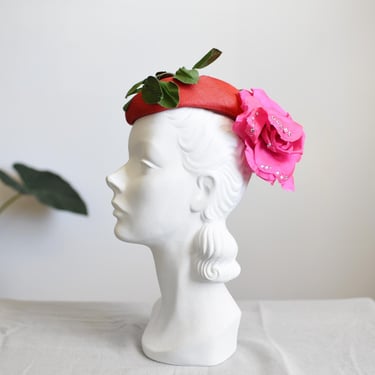 Jack McConnell Boutique Red Hat with huge Rose 