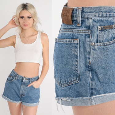 Calvin Klein Cut Off Shorts 00s Denim Shorts Cut Off Jean Shorts FRAYED High Waisted Cutoffs Y2K Vintage Retro Small 