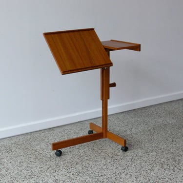 Danish Teak Adjustable Rolling Tray Table // Desk 