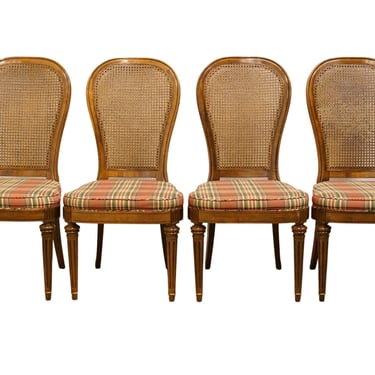 Set of 4 High End Italian Neoclassical Cane Back Dining Side Chairs 