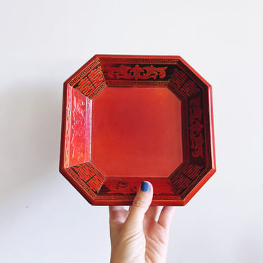 Vintage Korean Lacquered Wooden Red Tray 