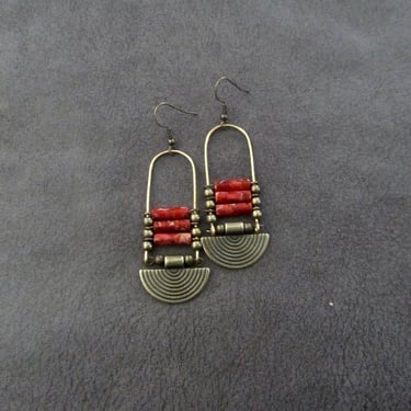 Imperial jasper earrings, orange tribal chandelier earrings, unique ethnic earrings, modern Afrocentric earrings, boho chic earrings 