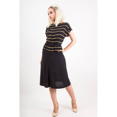 1940s dress / Vintage studded black rayon crepe peplum dress / S 