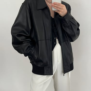 Favorite Vintage Noir Leather Bomber Jacket
