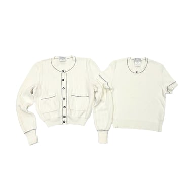 Chanel White Ribbed Cardigan Set