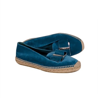 Ferragamo - Teal Velvet Espadrille Flats Sz 9