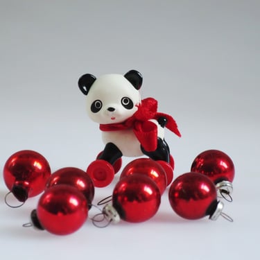 Vintage Mini Glass Ornaments and Mini Pull Toy, 1:6 Dollhouse Toy and Ornaments, Mini Showa Panda 