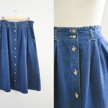 1990s Cotton Denim Midi Skirt 