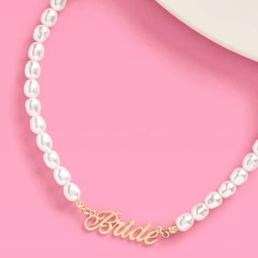 Bride Pearl Nameplate Necklace