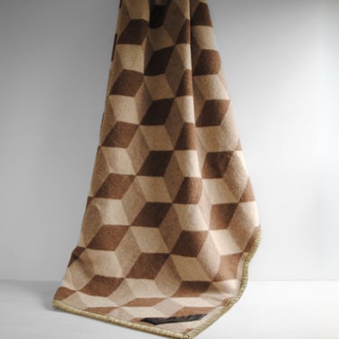 Vintage Alpaca Wool Geometric Throw Blanket in Neutral Shades of Brown by Peter Hahn 