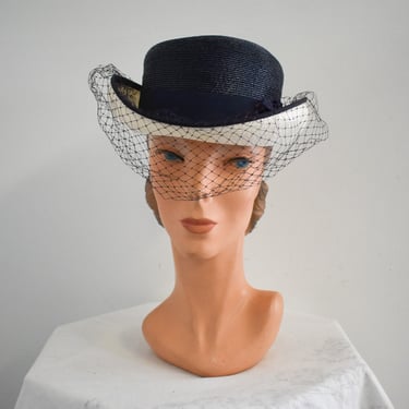 1960s Bellini Navy and White Straw Hat 