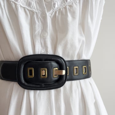 black leather belt 60s 70s vintage wide black statement belt 