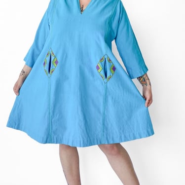 1970s Josefa Blue Tunic Dress, sz. Open