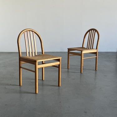 Pair of Vintage Mid-Century Modern Dining Chairs in Lacquered Wood and Cane,  Annig Sarian Style, Italy 1980s 