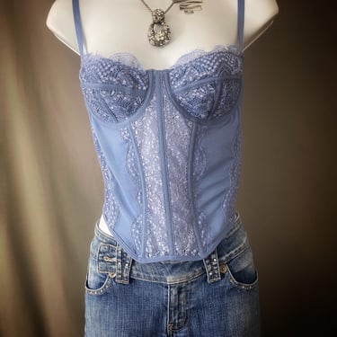 french blue bustier corset top, vintage lacy lingerie beaudoir burlesque pinup honeymoon 