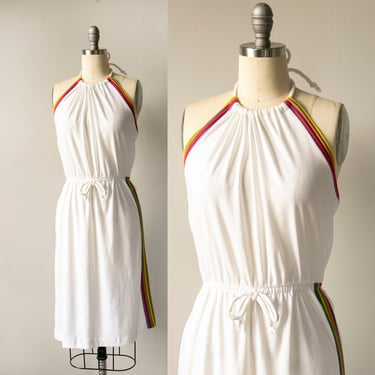 1970s Dress Rainbow Stripe Halter M / S 
