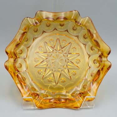 LE Smith Glass Amber Moon and Star 8" Ashtray, Early Version | Vintage Art Glass 20th Century 