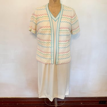 Pastel Dress with Matching Shrug - 1970s 