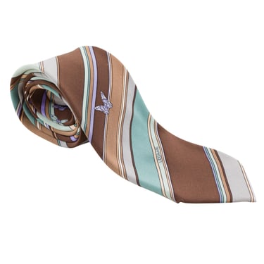 Leonard Paris 1970s Butterfly Print Striped Silk Vintage Men's Tie 