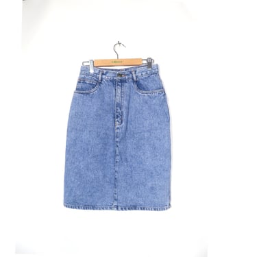 Vintage 90s High Waist Stone Wash Denim Midi Skirt Size 26 Waist 