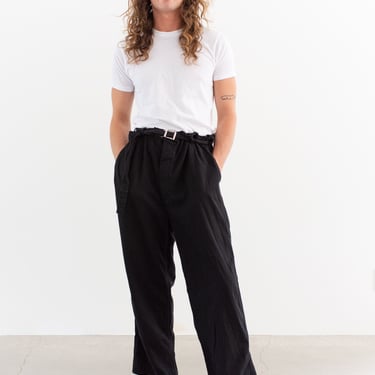 Vintage 38 44 Waist Black Belted Chino Trousers | Unisex Painter 60s Button Fly High Waist Workwear Pants | Overdye | P233 