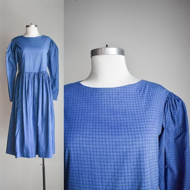Vintage Blue Plaid Laura Ashley Prairie Dress 