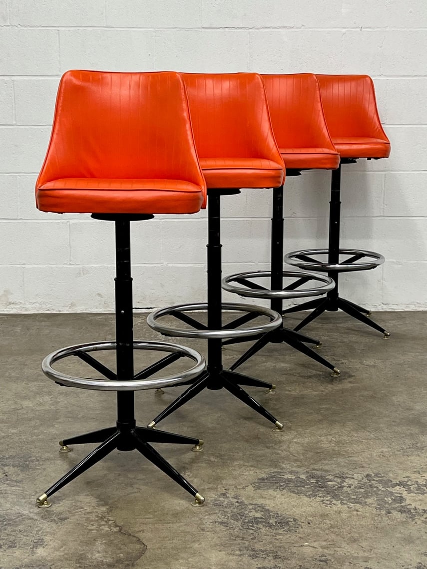 MidCentury Modern Adjustable Bar Stool / Counter Stool With Orange
