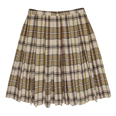 Theory - Brown & Cream Plaid Pleated Skirt Sz 8