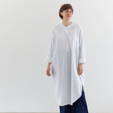 Vintage White Nightgown | Pajama Popover Dress Shirt | 100% Cotton Work Tunic | L XL | 