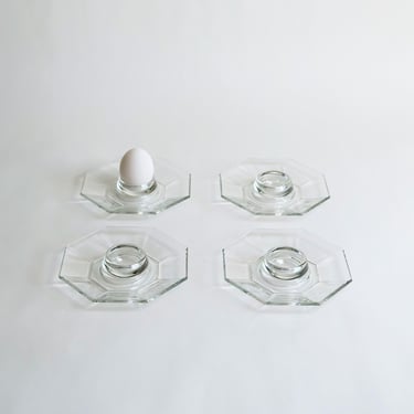 Postmodern Egg Cups by Luminarc, Clear Glass Octime Collection - New In Box! Set of 4, Vintage 1980's 