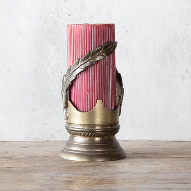 Brass Leaf Pillar Candle Holder, Vintage Candleholder 
