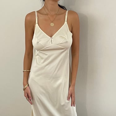 70s maxi slip dress / vintage ivory silky keyhole lace trim babydoll lingerie maxi Olga slip dress | Small Medium 
