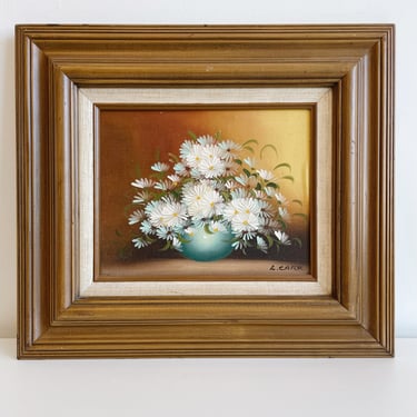 Hand Painted Flowers in Wood Frame