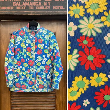 Vintage 1960’s “Swing West” Pop Art Floral Ski Twill Outerwear Mod Jacket, 60’s Winter Jacket, Vintage Clothing 