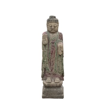 Chinese Rough Gray Stone Carved Standing Abhaya Mudra Buddha Statue cs7638E 