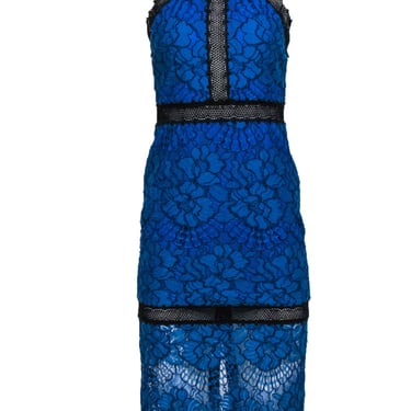 Alexis - Blue & Black Lace Fitted Mock Neck Maxi Dress Sz S
