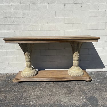 Sofa Table Wood Double Pedestal Console Italian Tuscany Entry Way Sofa Accent Vintage Hollywood Regency Mid Century Modern Design 
