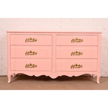 John Widdicomb French Provincial Louis XV Pink Lacquered Six-Drawer Dresser, Newly Refinished