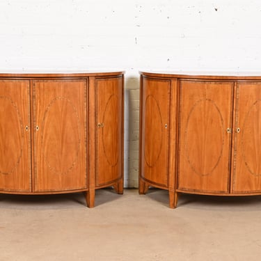 Baker Furniture Colonial Williamsburg Federal Inlaid Fruitwood Demilune Cabinets, Pair