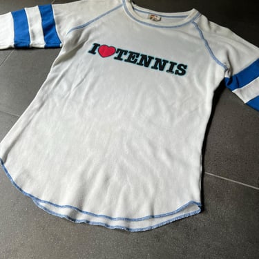 80s I Love Tennis 3/4 Sleeve Raglan Tee Size S 