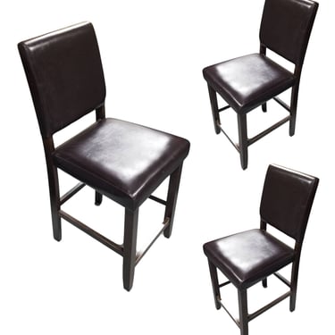 Dark Brown Leather Counter Bar Stool Set of 3 