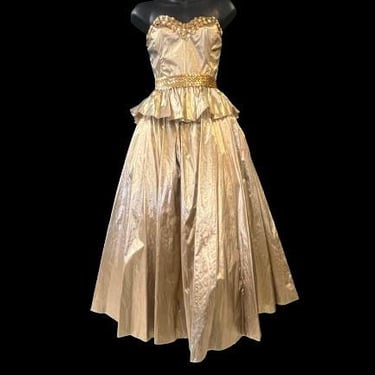 Gunne Sax prom dress gold lame strapless sequin gown small 